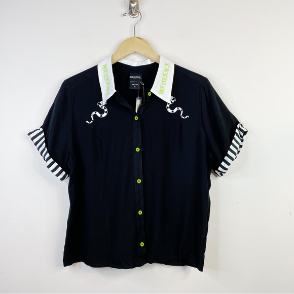 Hot Topic Tops - Hot Topic Beetlejuice Black Button Up sandworms Woven Blouse Top Shirt XL new
